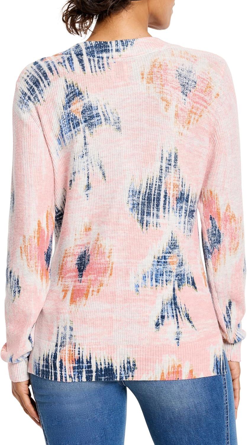 imageNICZOE Womens Abstract Floral Waffle Stitch VNeck SweaterPink Multi
