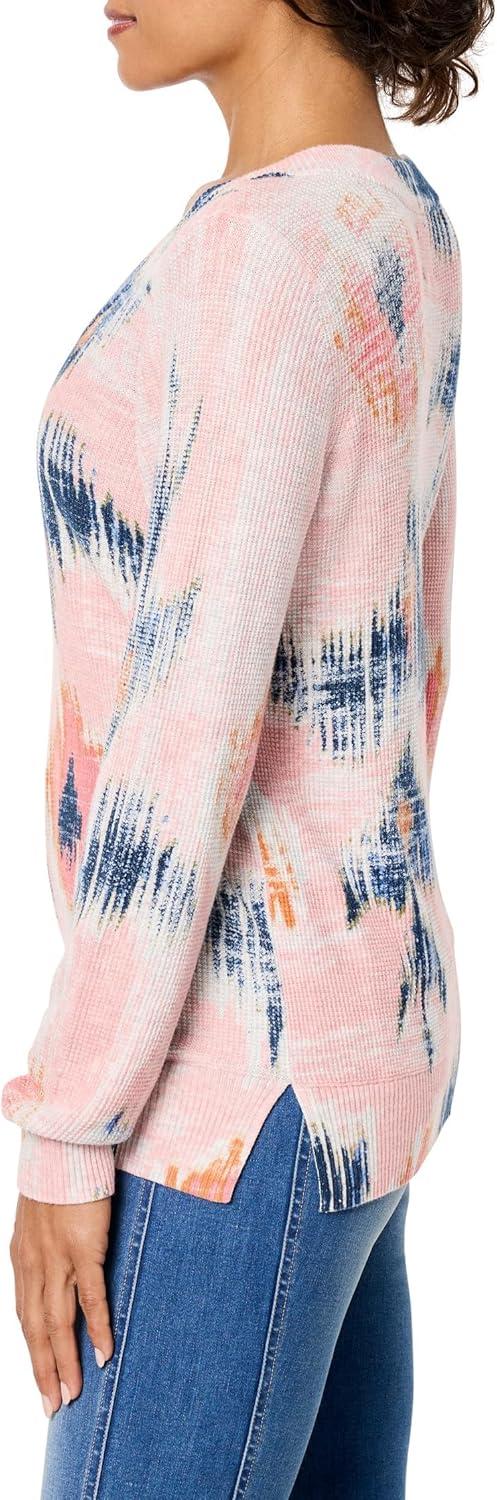 imageNICZOE Womens Abstract Floral Waffle Stitch VNeck SweaterPink Multi