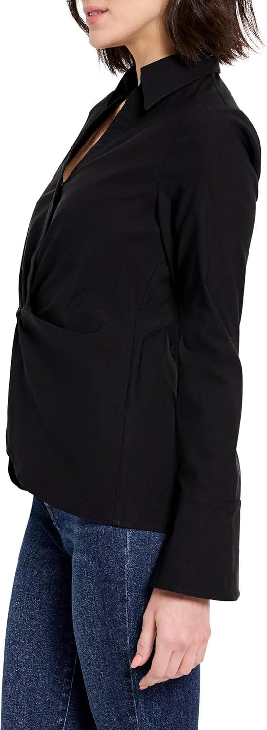 imageNICZOE Womens Polished Wonderstretch Twist Front ShirtBlack Onyx