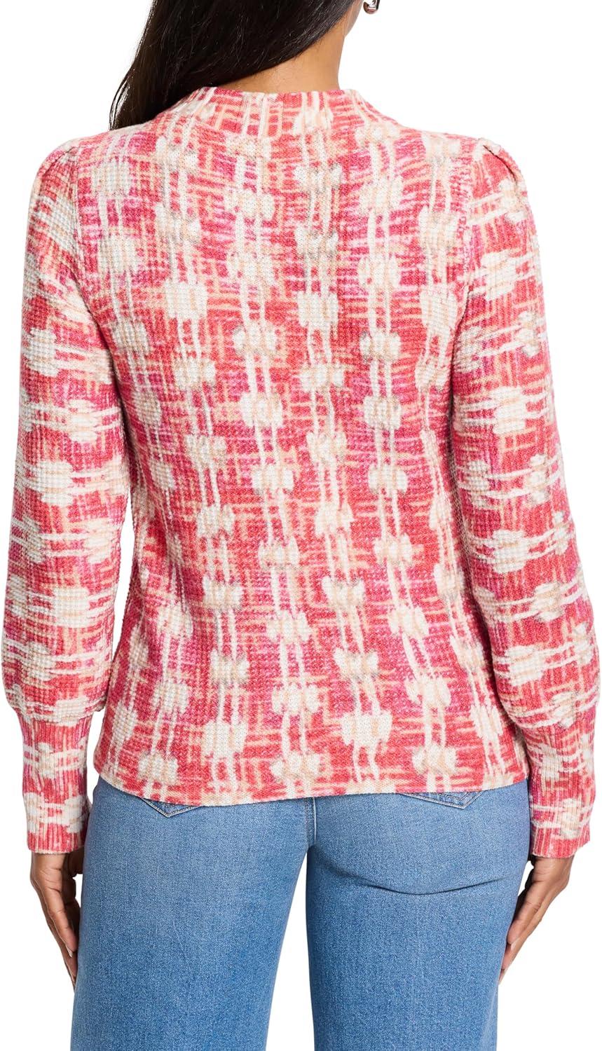 imageNICZOE Womens Waffle Stitch Stamp SweaterRed Multi