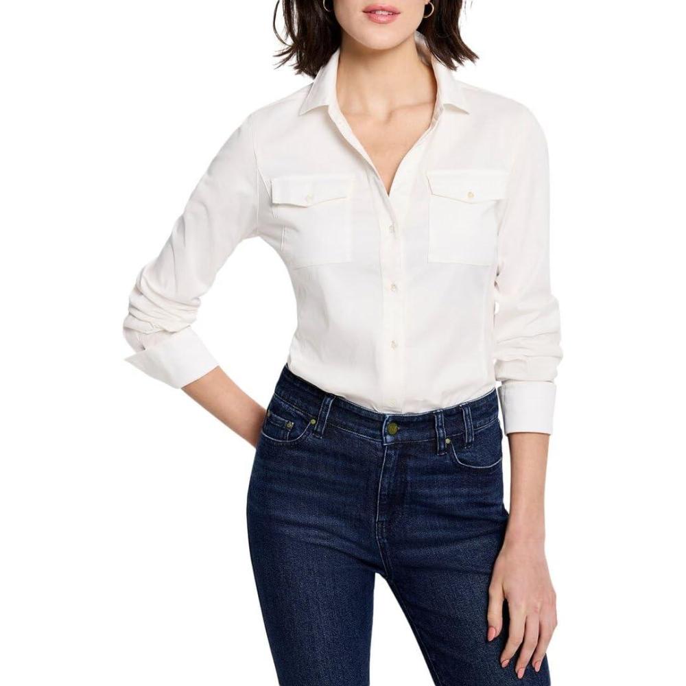 imageNICZOE Womens Mixed Media Pocket ShirtPaper White