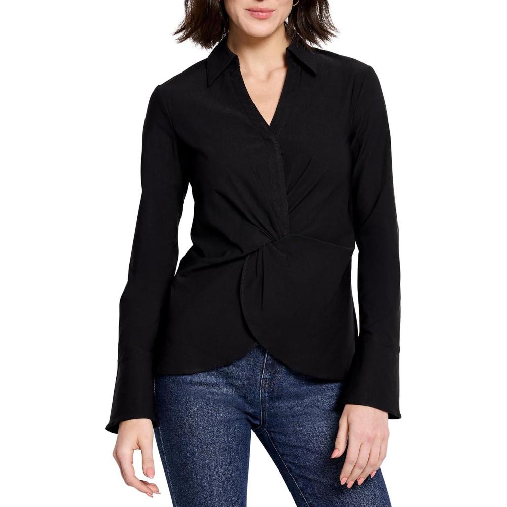 imageNICZOE Womens Polished Wonderstretch Twist Front ShirtBlack Onyx