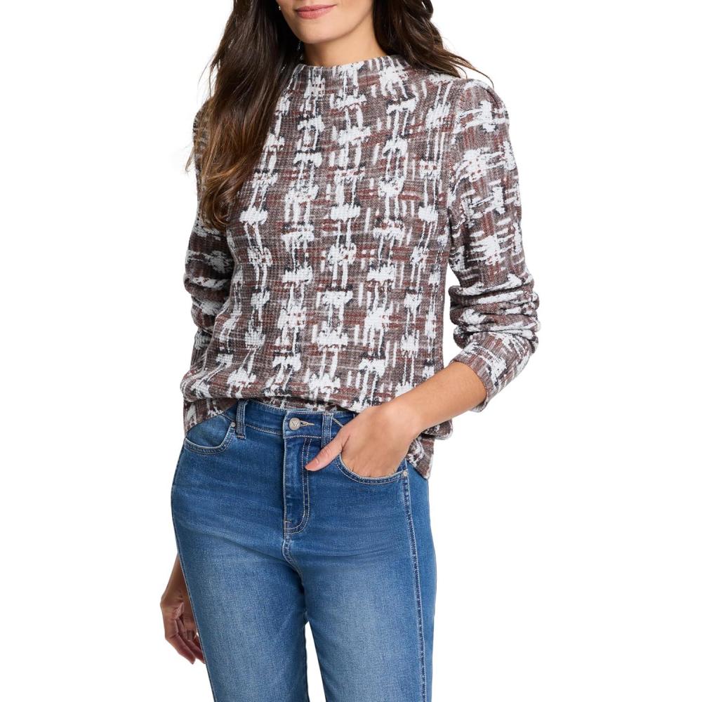 imageNICZOE Womens Waffle Stitch Stamp SweaterGrey Multi