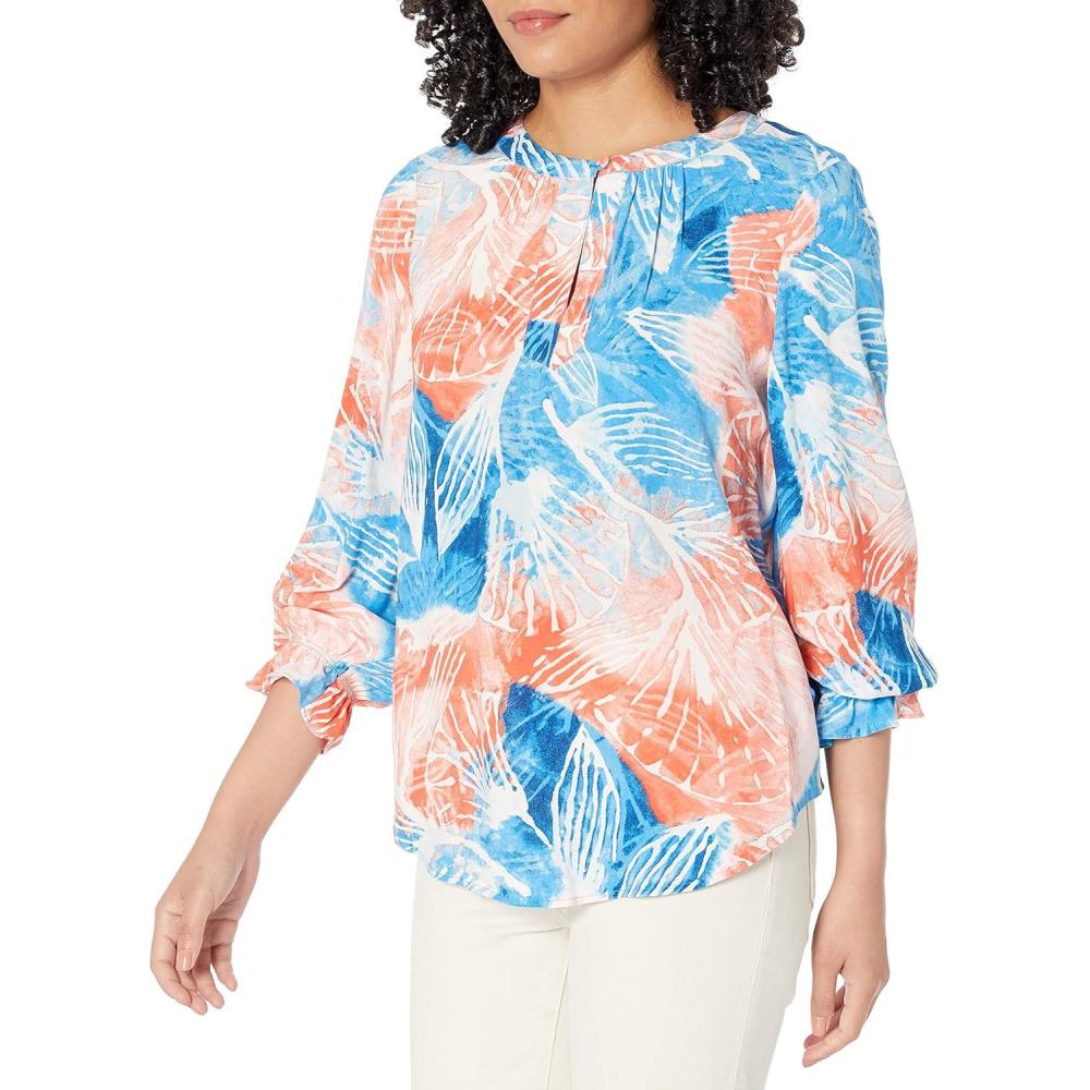 imageNICZOE Womens Watercolor Blooms TopOrange Multi