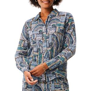 NIC+ZOE Women’s Mosaic Mix Crinkle Shirt(Blue Multi)
