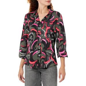 NIC+ZOE Womens Neon Doodle Live in Shirt(Green Multi)