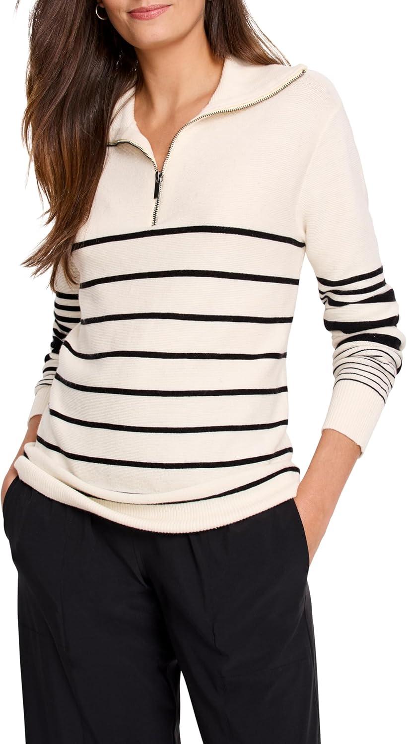 imageNICZOE Womens Easy Stripe Half Zip SweaterWhite Multi