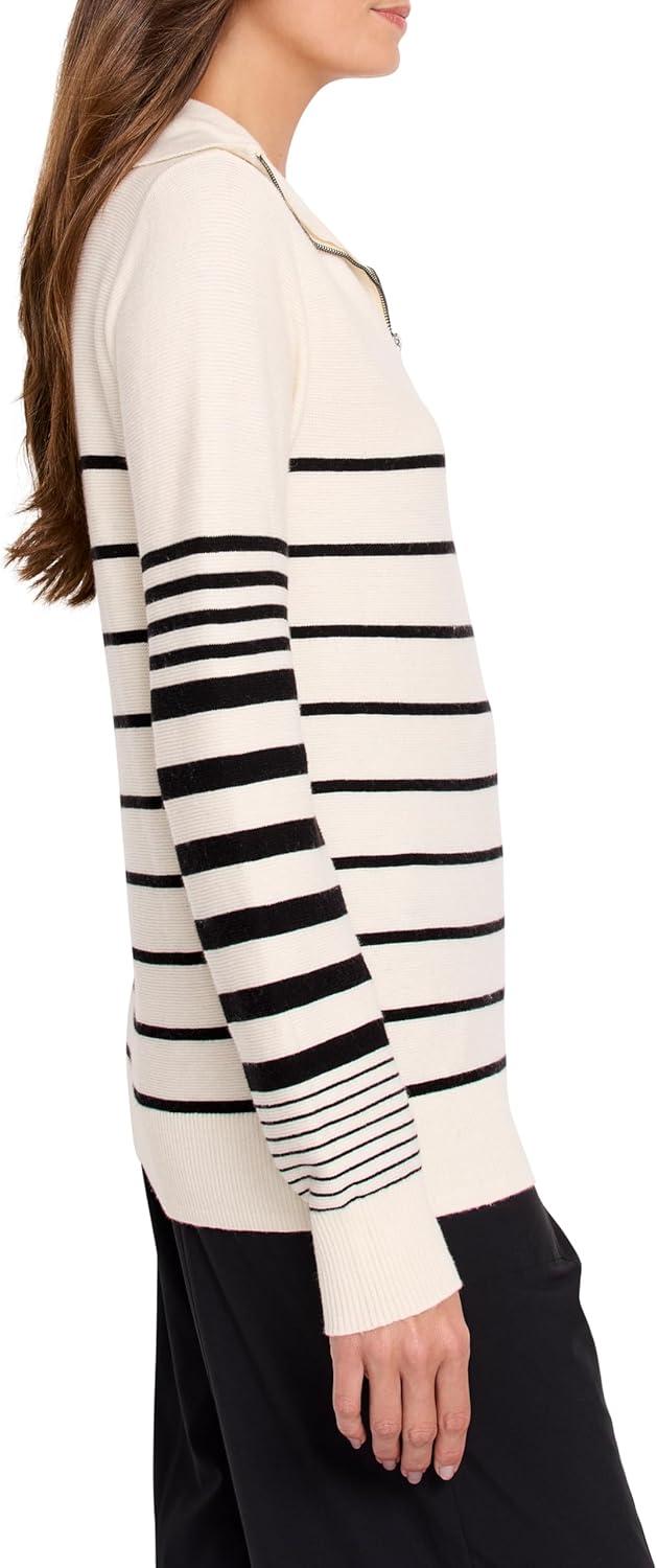 imageNICZOE Womens Easy Stripe Half Zip SweaterWhite Multi