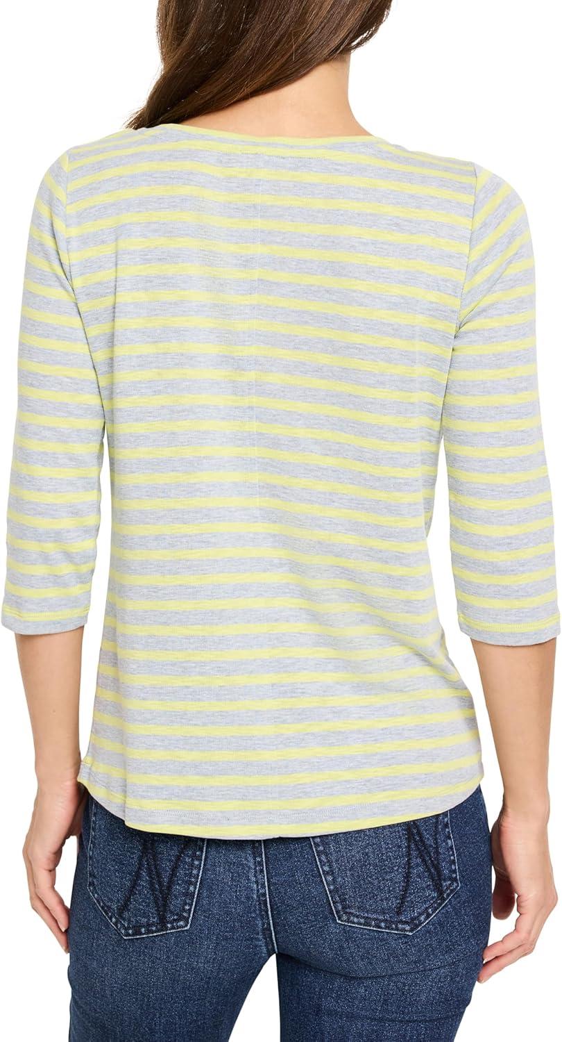 imageNICZOE Womens 34 Sleeve Stripe Boat TeeGreen Multi