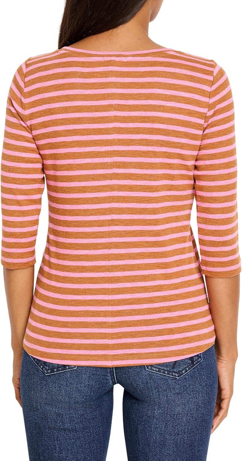 imageNICZOE Womens 34 Sleeve Stripe Boat TeePink Multi