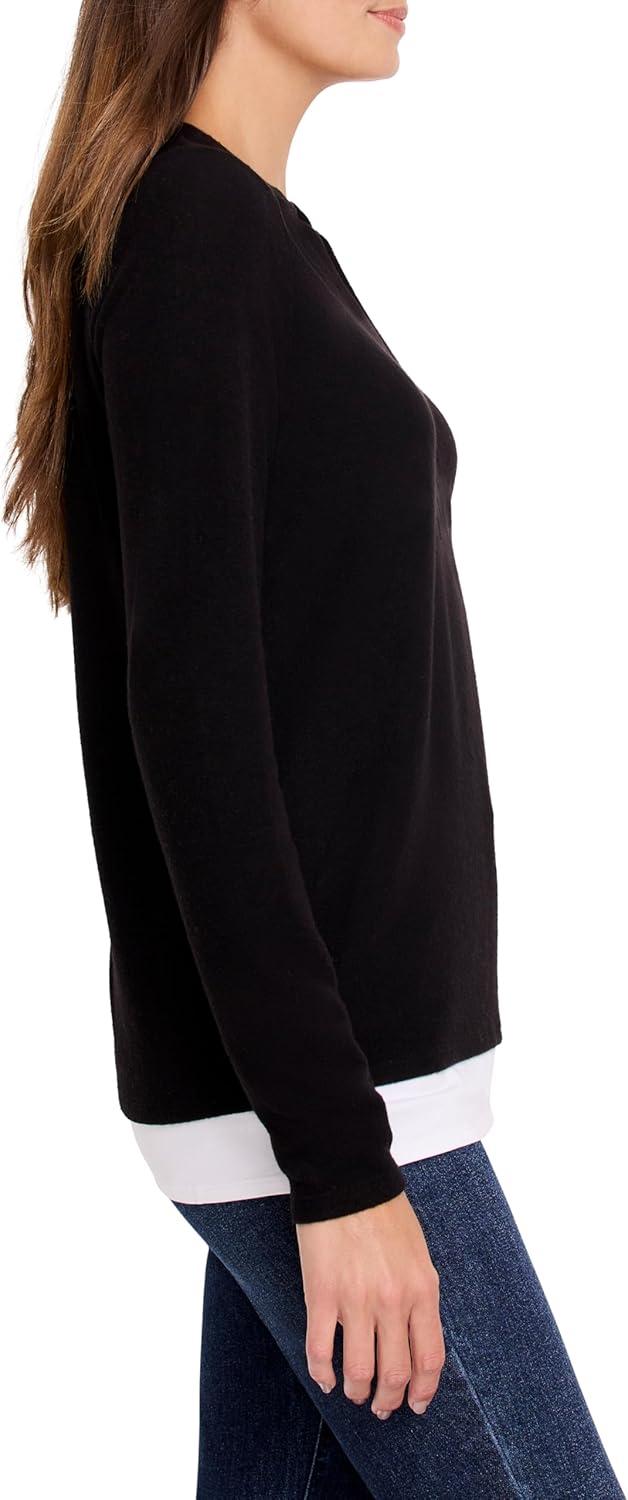 imageNICZOE Womens Cozy Mix Media Layer TopBlack Onyx