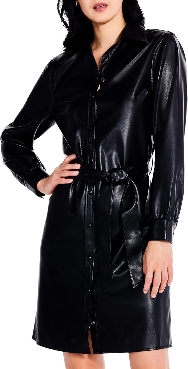 imageNICZOE Womens Faux Leather Trench DressBlack Onyx