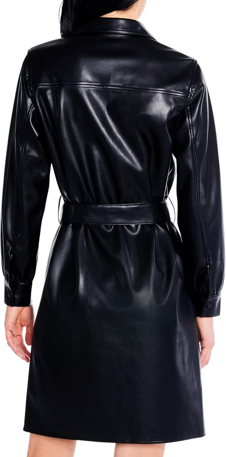 imageNICZOE Womens Faux Leather Trench DressBlack Onyx