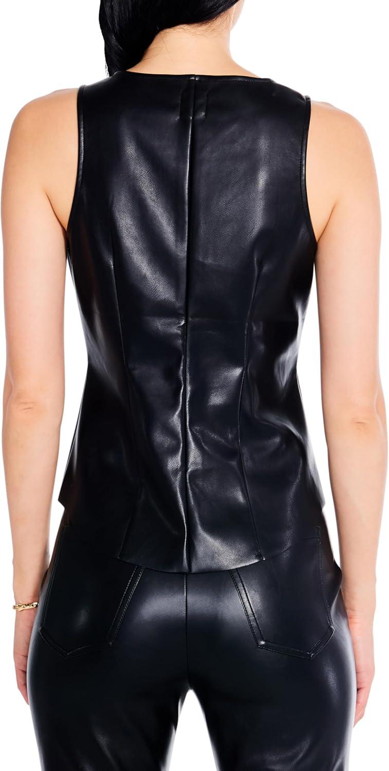 imageNICZOE Womens Faux Leather Twist Front TankBlack Onyx