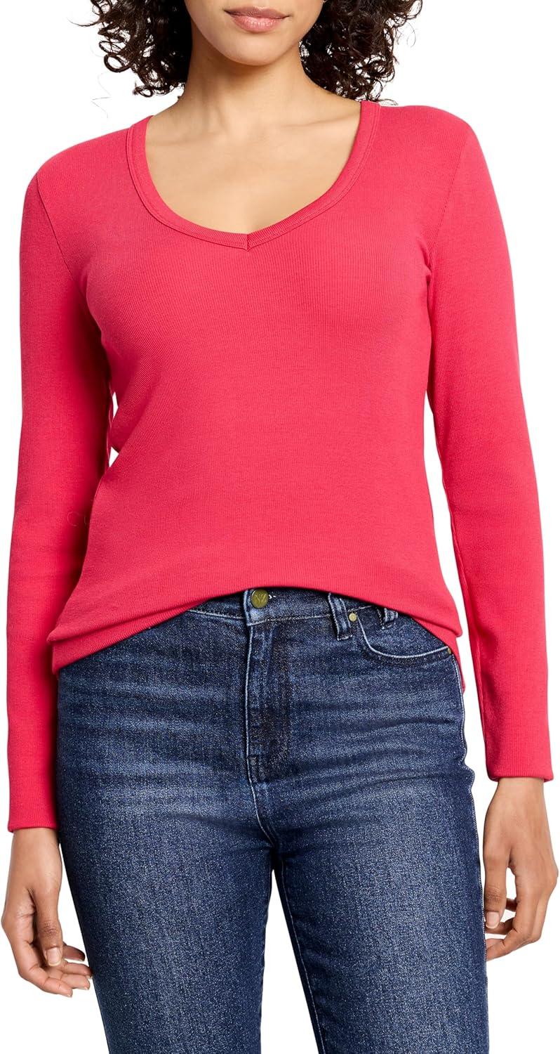 imageNICZOE Womens Perfect Knit Rib Ls V NeckAmaryllis