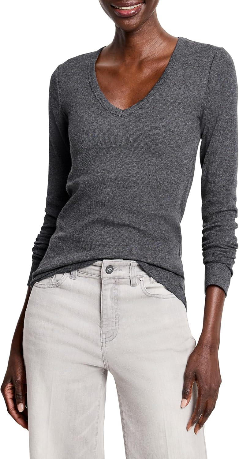 imageNICZOE Womens Perfect Knit Rib Ls V NeckCharcoal Heather