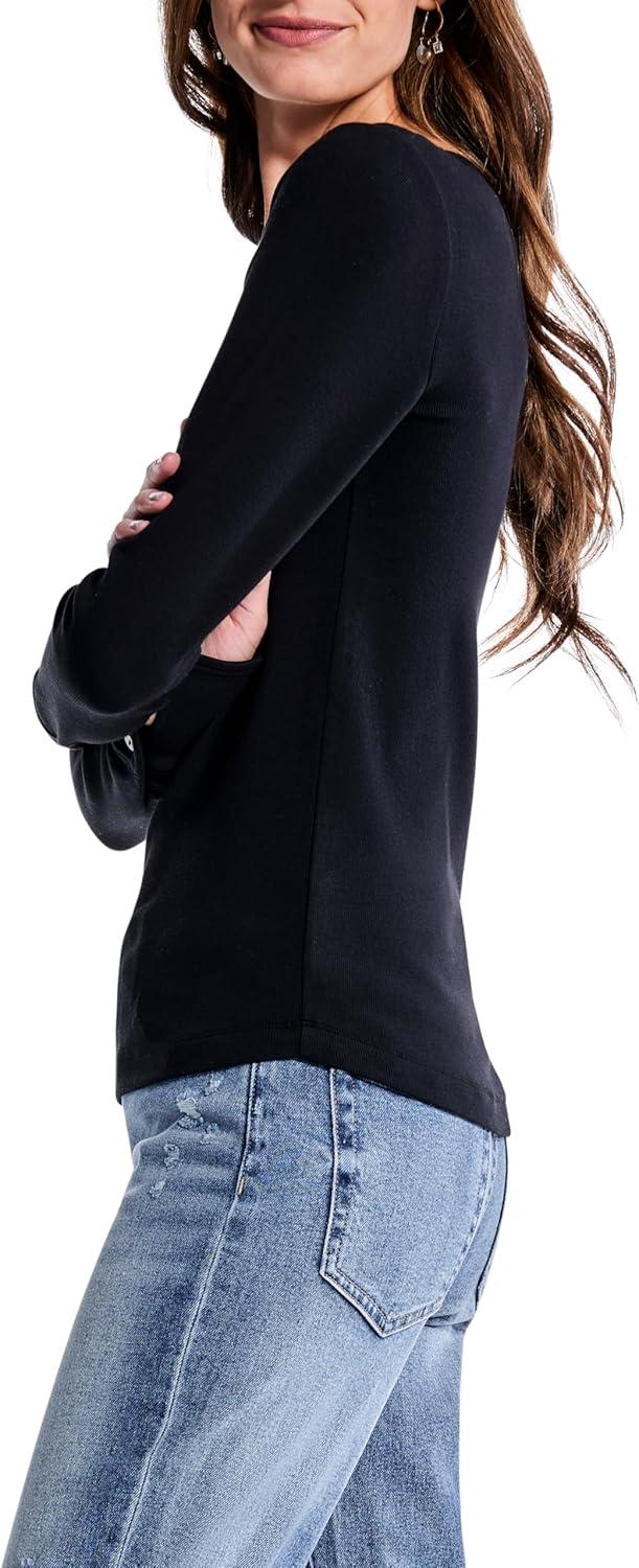 imageNICZOE Womens Perfect Rib Knit Cuffed TopBlack Onyx