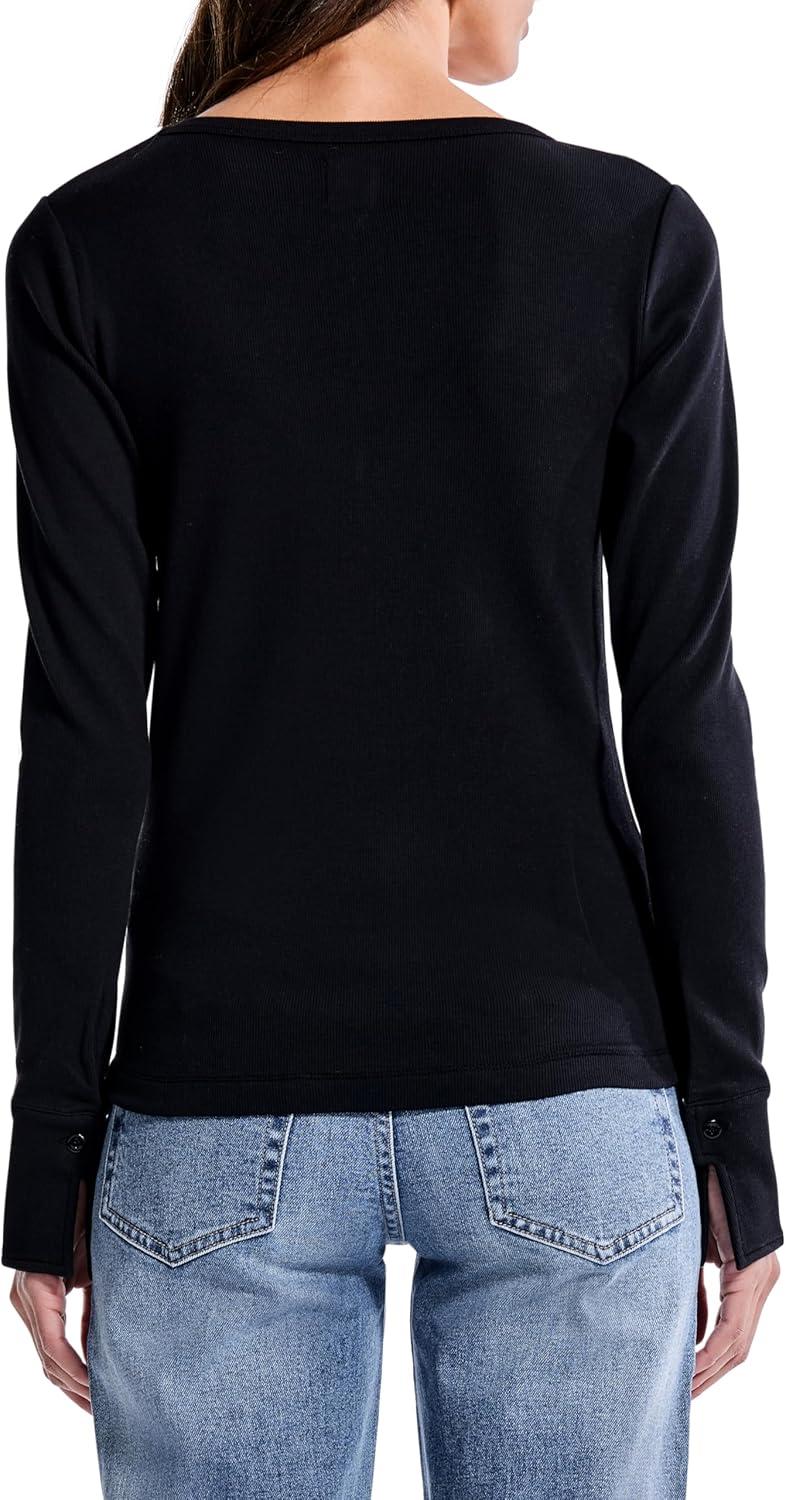 imageNICZOE Womens Perfect Rib Knit Cuffed TopBlack Onyx
