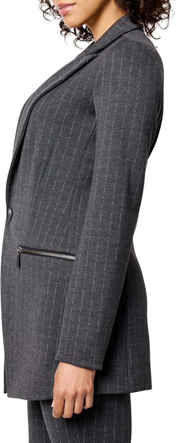 imageNICZOE Womens Pinstripe Ponte Zip JacketGrey Multi