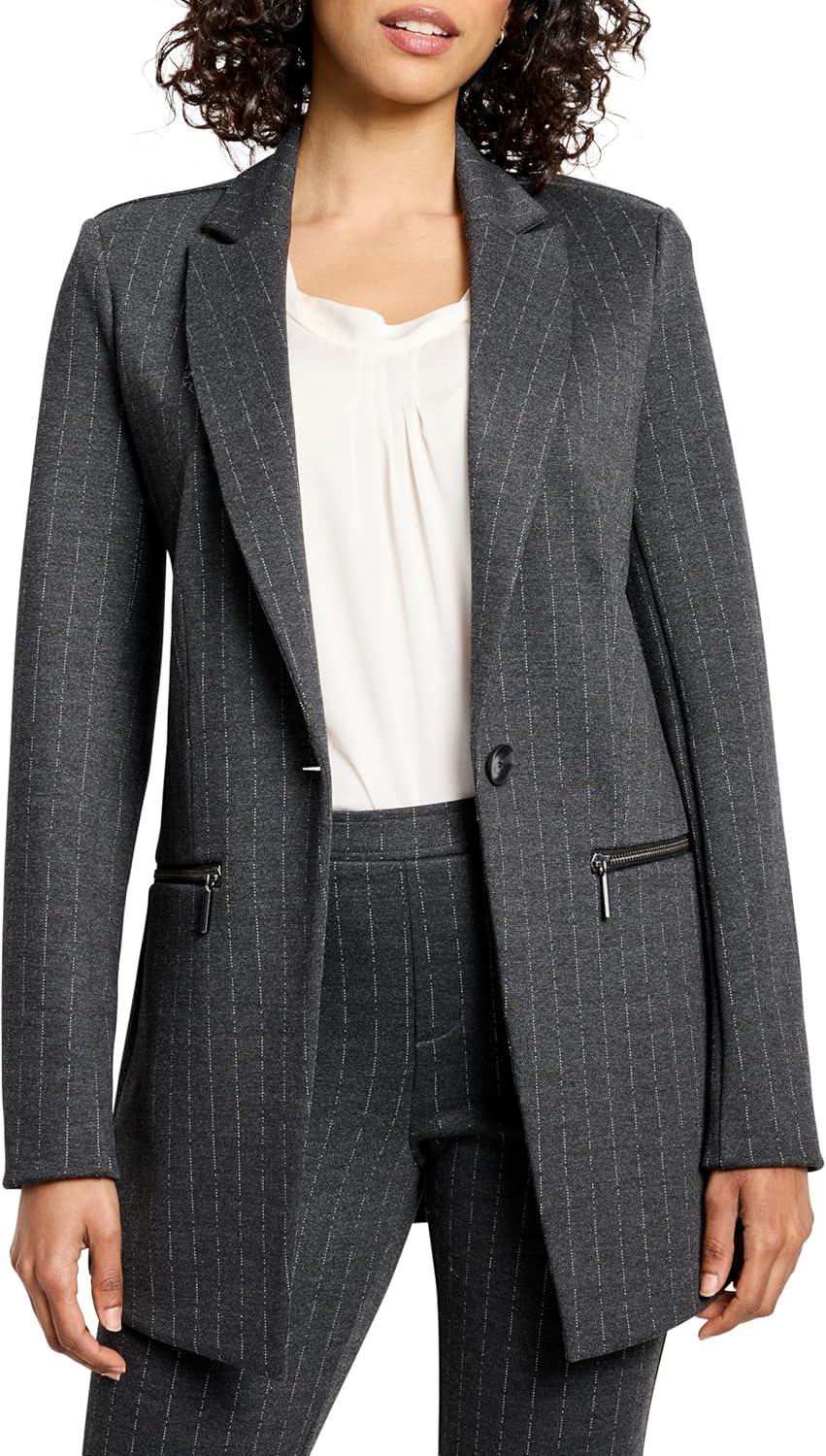 imageNICZOE Womens Pinstripe Ponte Zip JacketGrey Multi