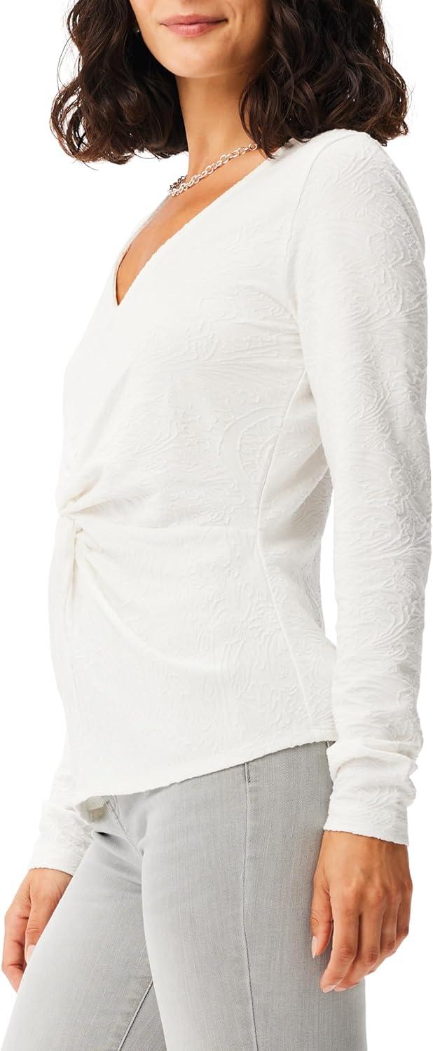 imageNICZOE Womens Twist Front Lace Knit TopMilk White
