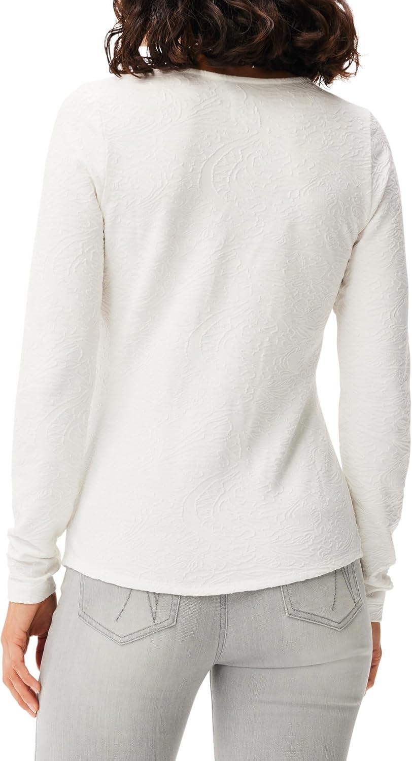 imageNICZOE Womens Twist Front Lace Knit TopMilk White