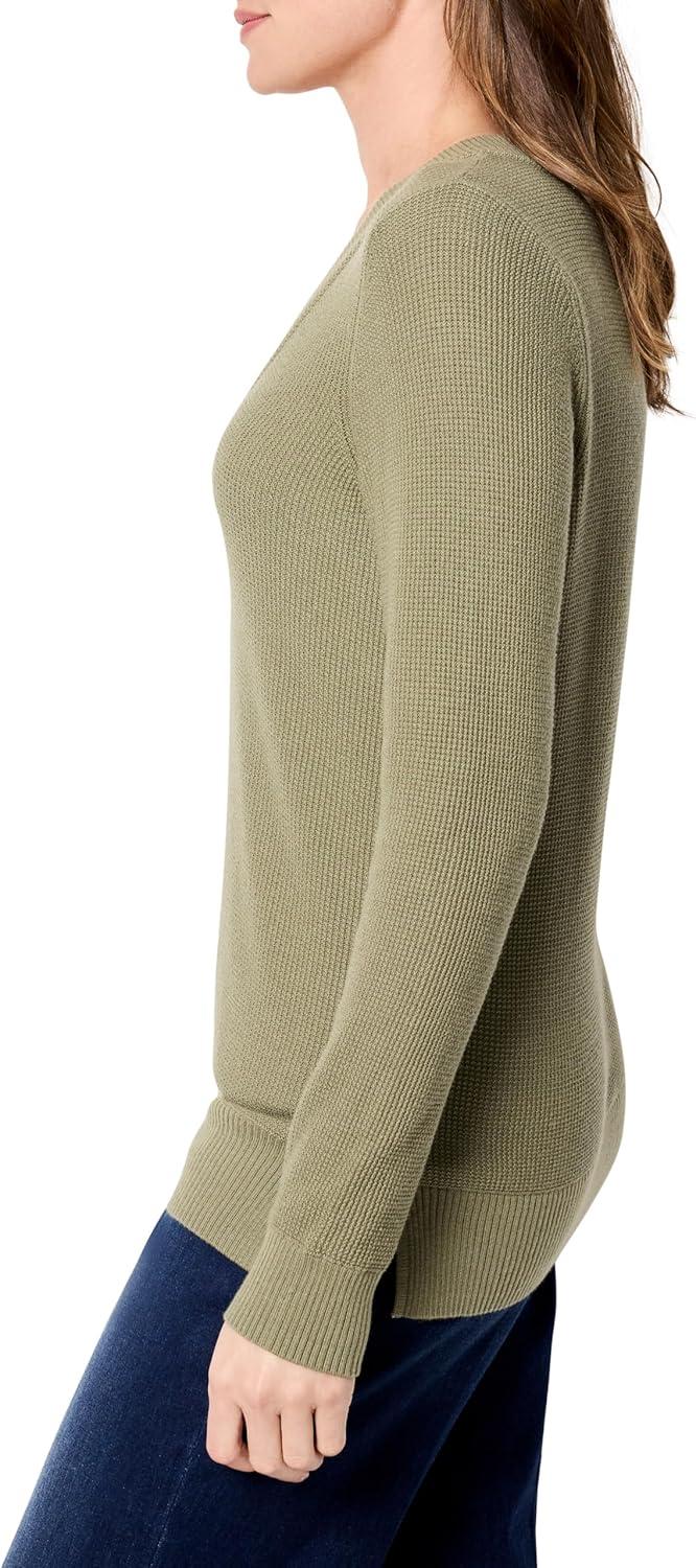 imageNICZOE Womens Waffle Stitch VNeck SweaterOlivewood