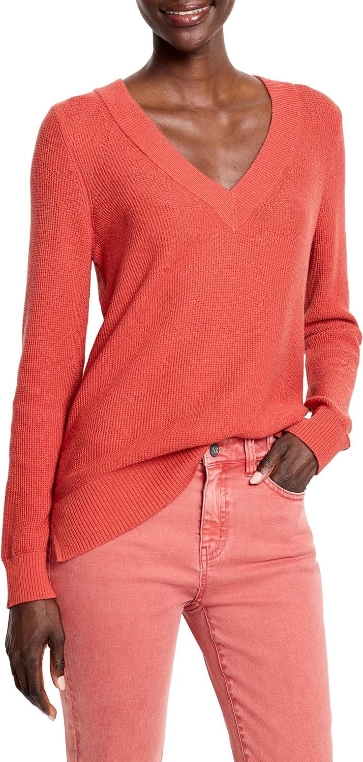 imageNICZOE Womens Waffle Stitch VNeck SweaterTandoori