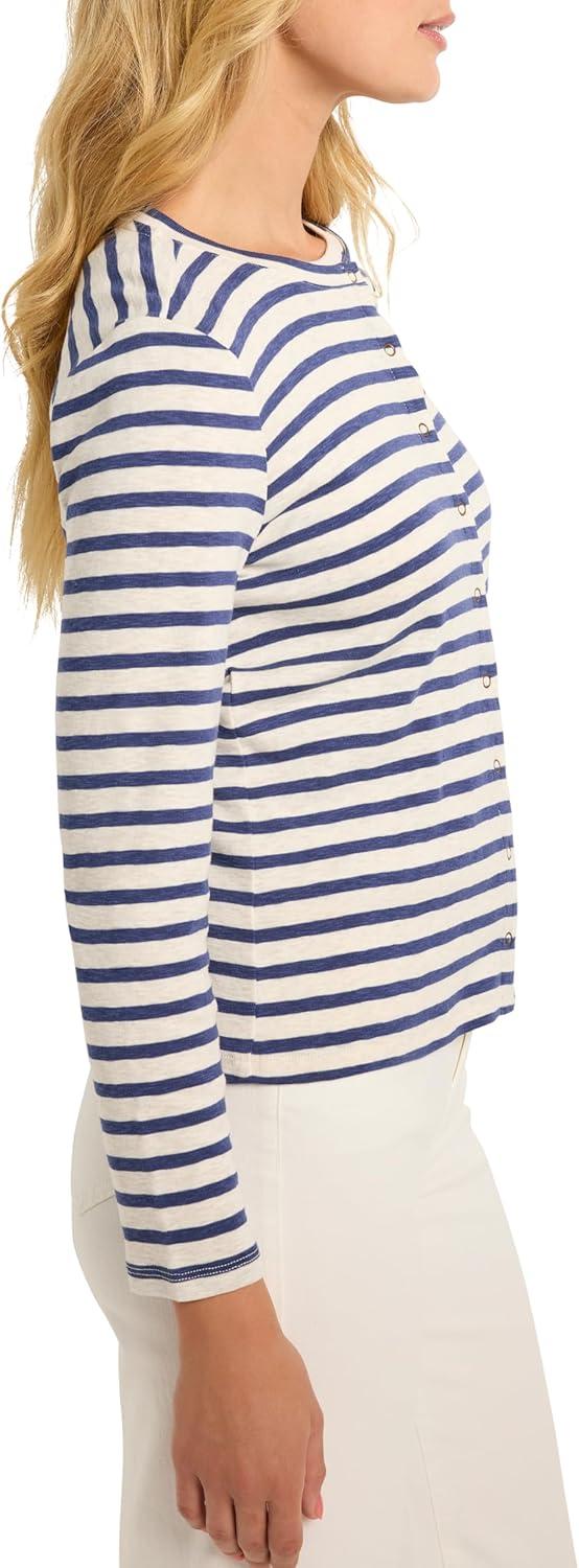 imageNICZOE womens Striped Snap Front CardiganBlue Multi