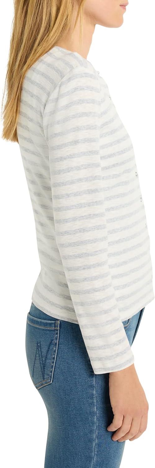 imageNICZOE womens Striped Snap Front CardiganGrey Multi