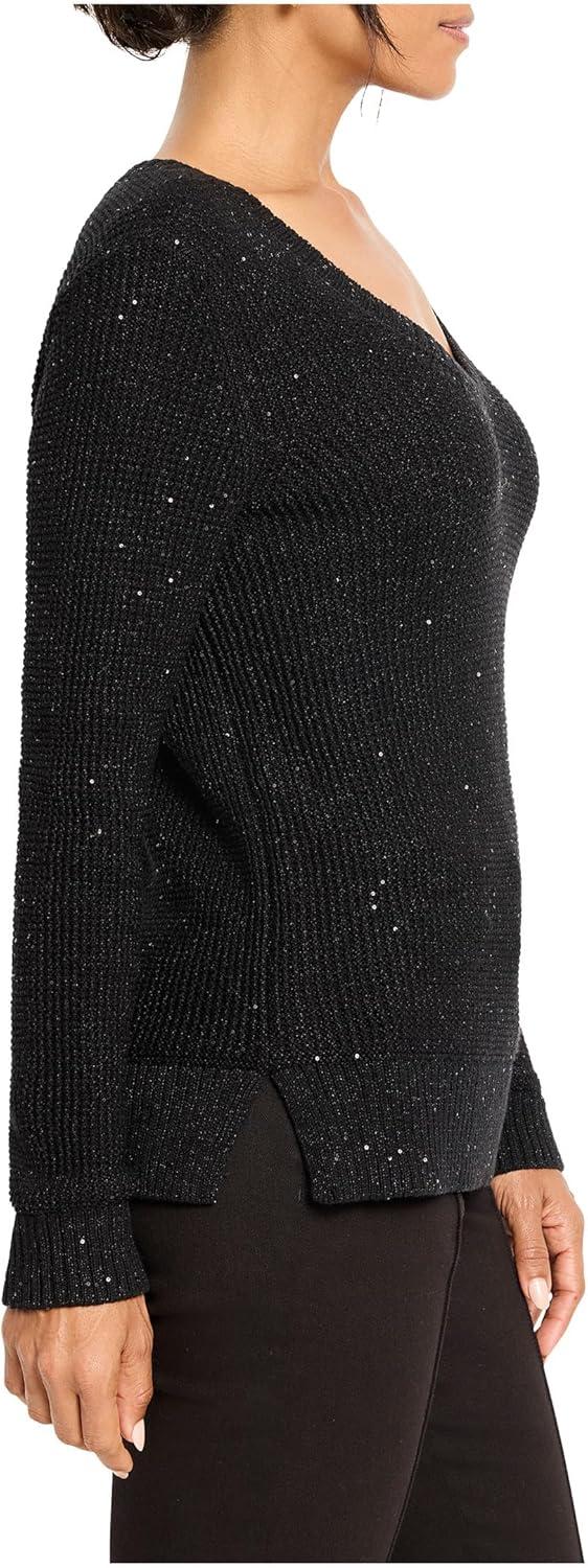 imageNICZoe Womens Shimmer Waffle VNeck SweaterBlack Onyx