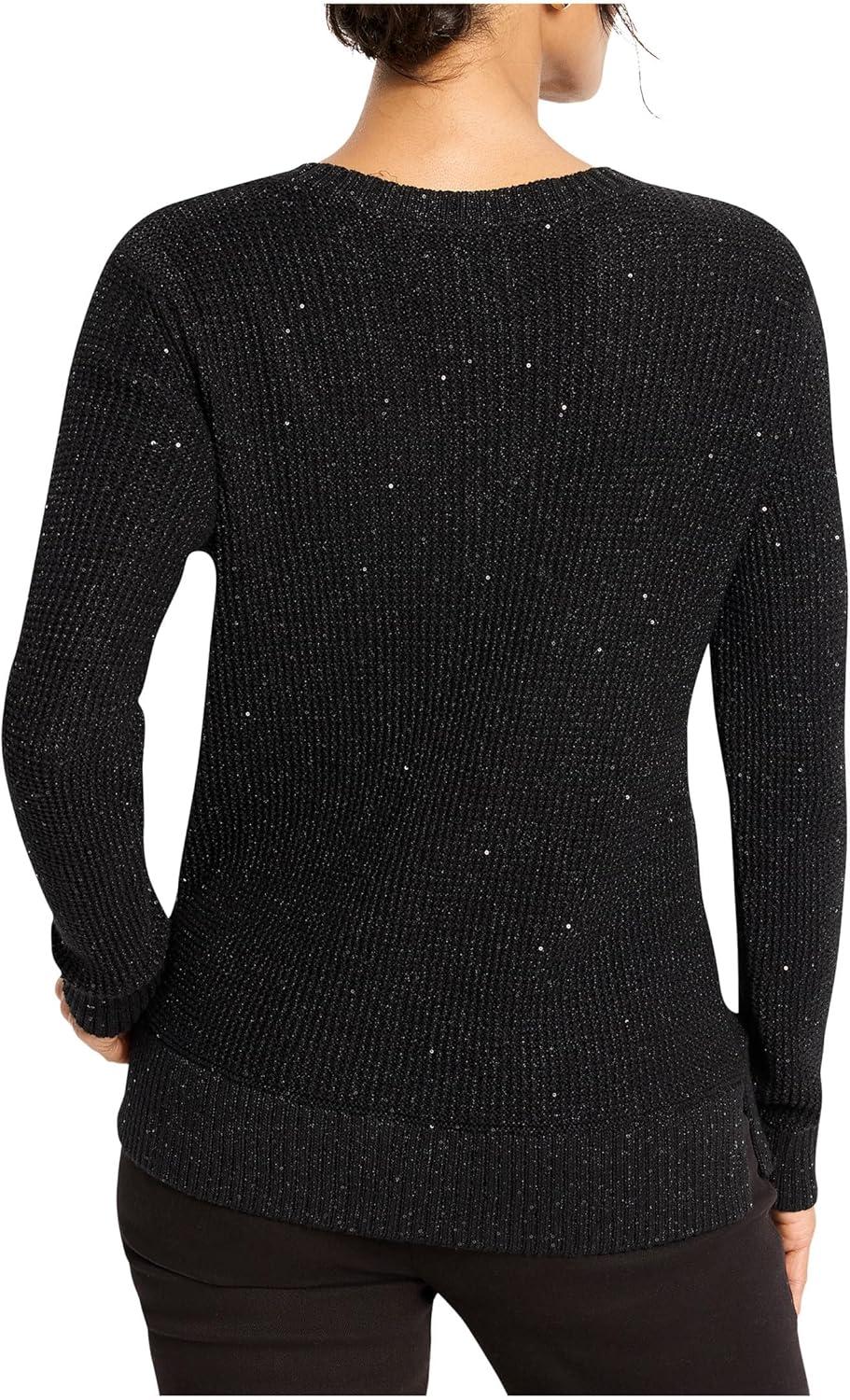imageNICZoe Womens Shimmer Waffle VNeck SweaterBlack Onyx