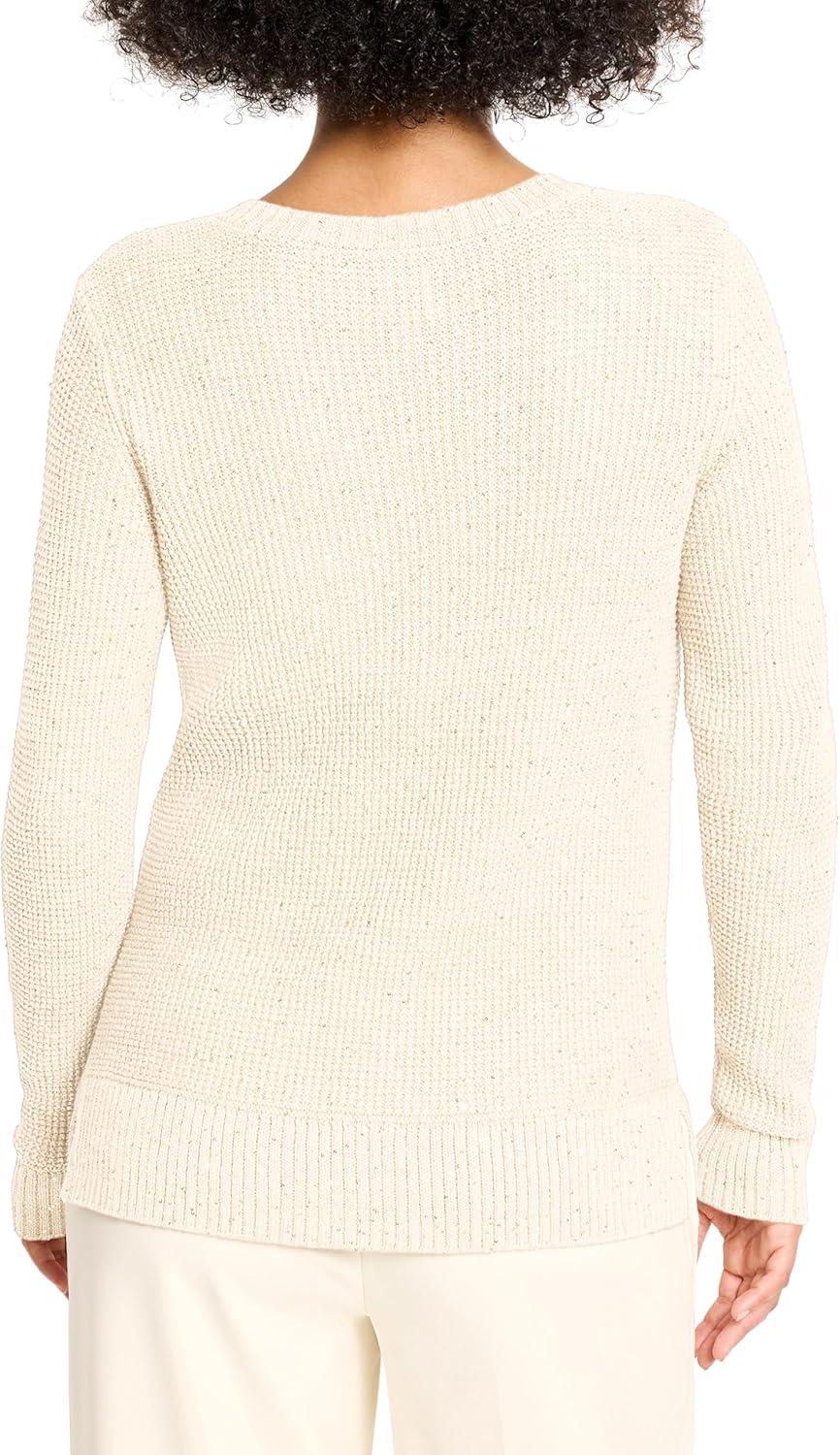 imageNICZoe Womens Shimmer Waffle VNeck SweaterClassic Cream