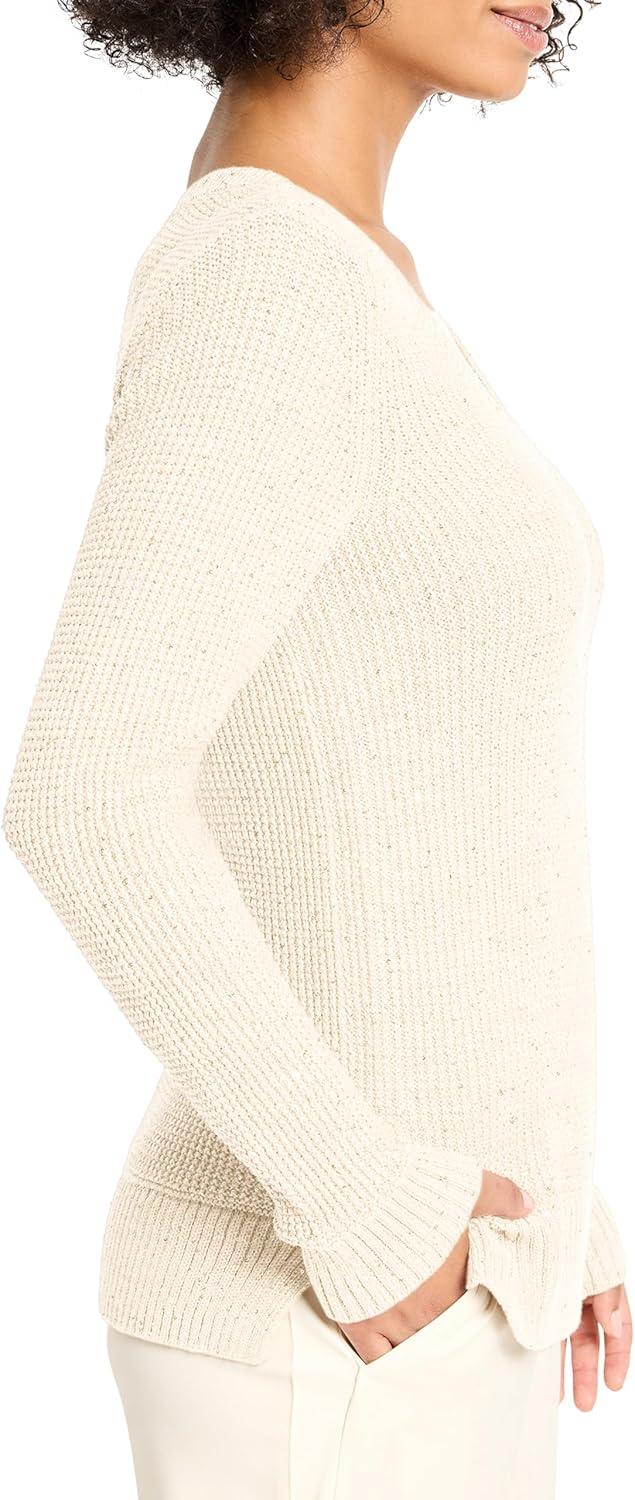 imageNICZoe Womens Shimmer Waffle VNeck SweaterClassic Cream