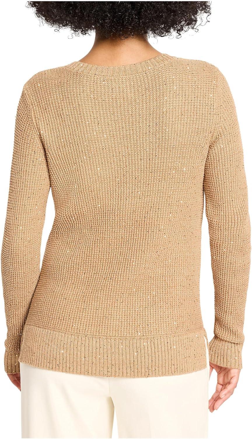 imageNICZoe Womens Shimmer Waffle VNeck SweaterCopper Cream