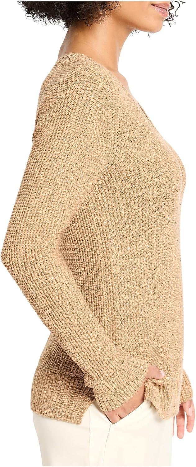 imageNICZoe Womens Shimmer Waffle VNeck SweaterCopper Cream