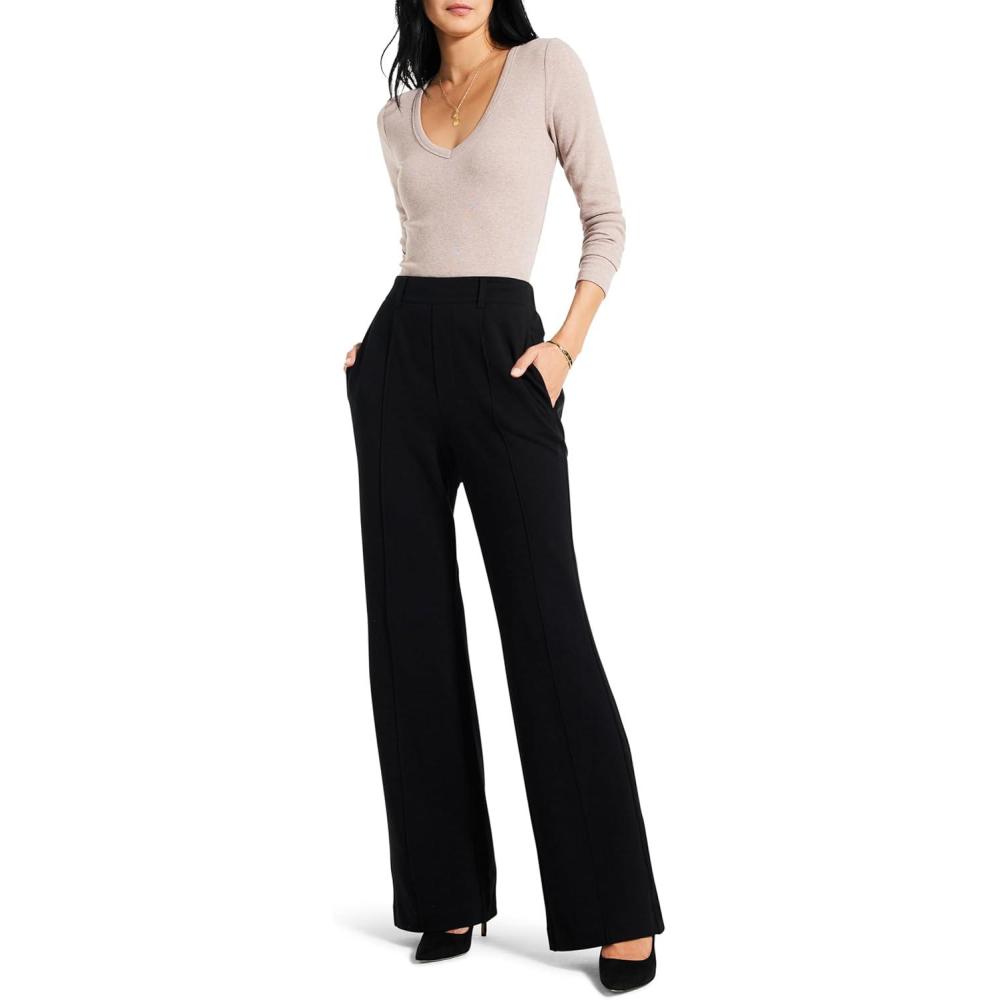 imageNICZOE Womens 31quot Knit Wide Leg Pleated PantBlack Onyx