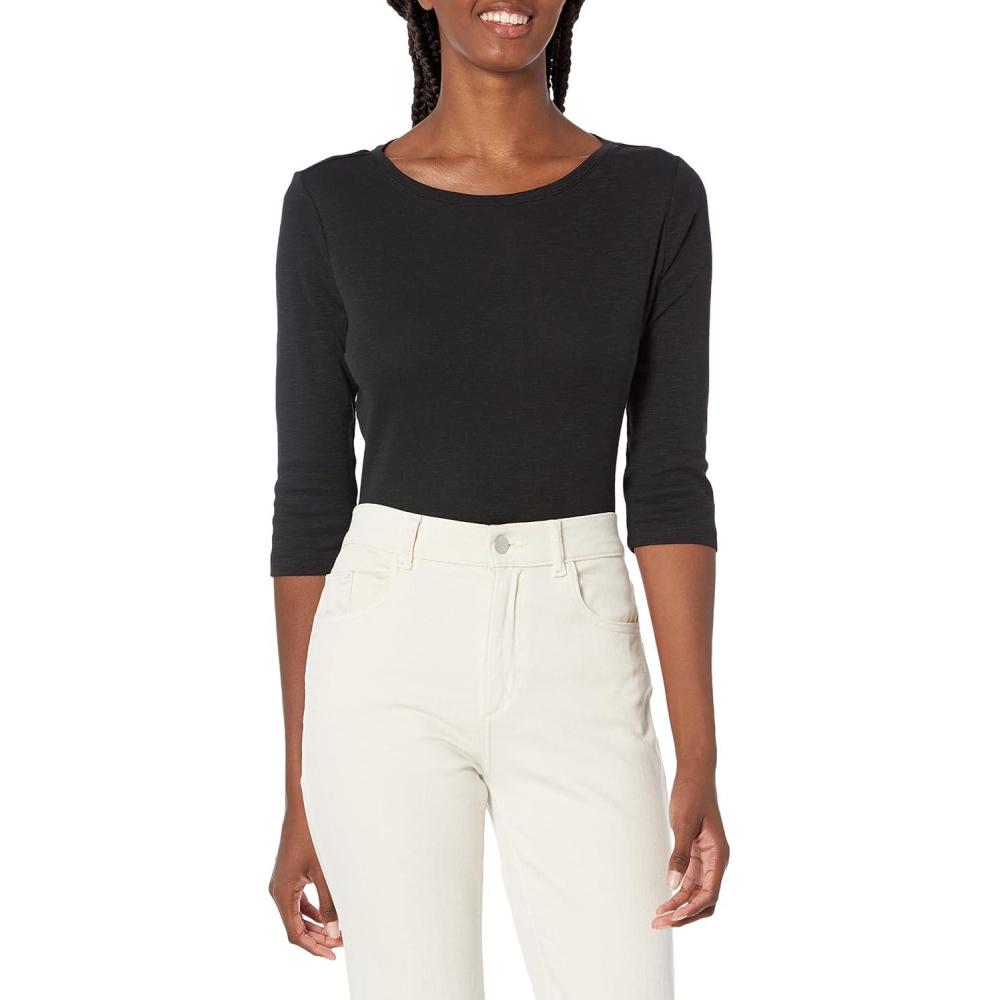 imageNICZOE Womens 34 Sleeve Boat TeeBlack Onyx