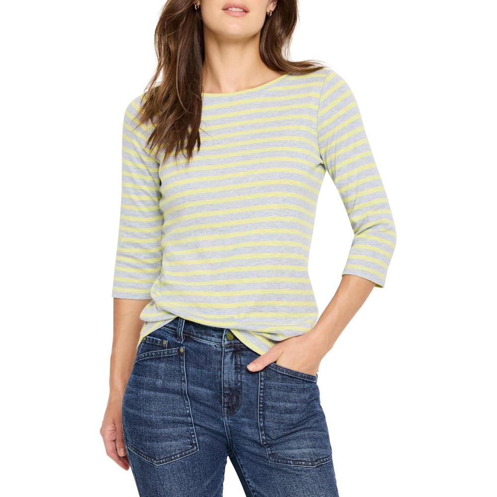 imageNICZOE Womens 34 Sleeve Stripe Boat TeeGreen Multi