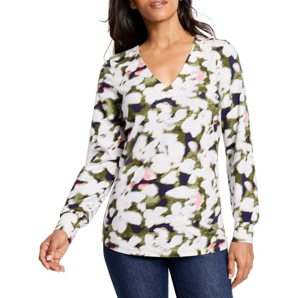 imageNICZOE Womens Blurred Petals Long Sleeve TopGreen Multi