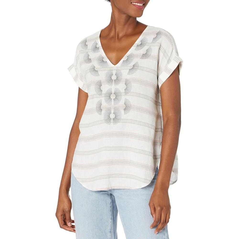 imageNICZOE Womens Embroidered Stripe TopNeutral Multi
