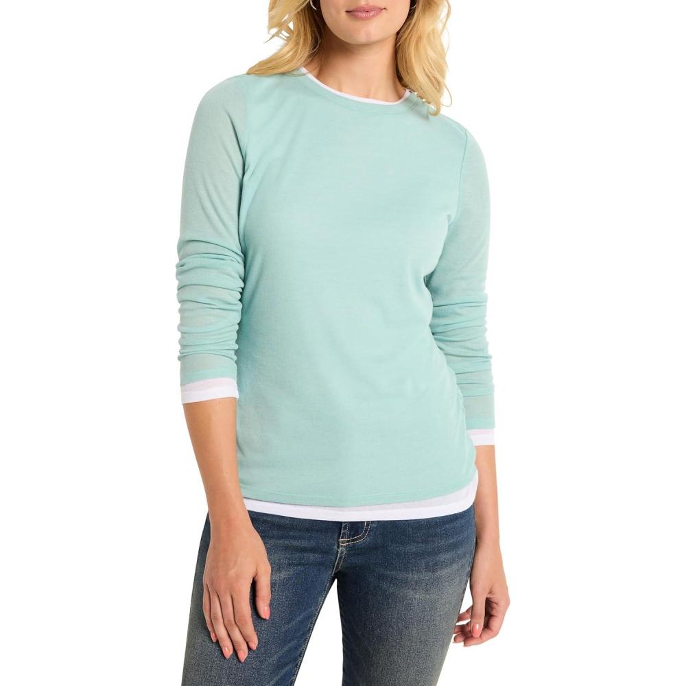 imageNICZOE Womens Long Sleeve Double Layer TopBright Aquifer