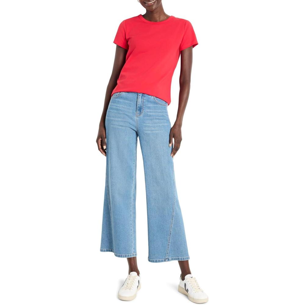 imageNICZOE Womens Perfect Knit Crew Neck TShirtHaute Red