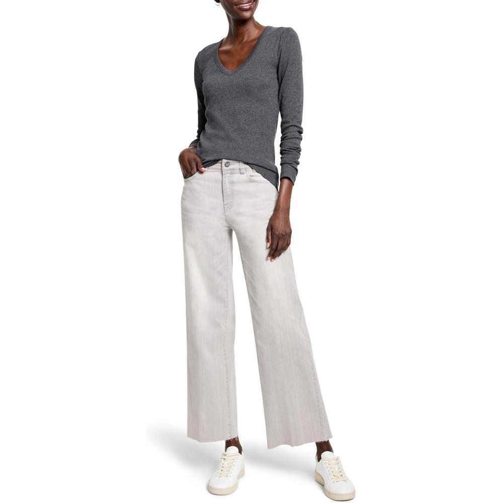 imageNICZOE Womens Perfect Knit Rib Ls V NeckCharcoal Heather