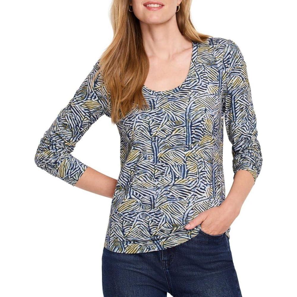 imageNICZOE Womens Sketched Lines Long Sleeve Scoop Neck TeeAqua Multi