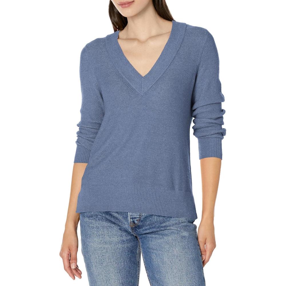 imageNICZOE Womens Waffle Stitch VNeck SweaterCornflower