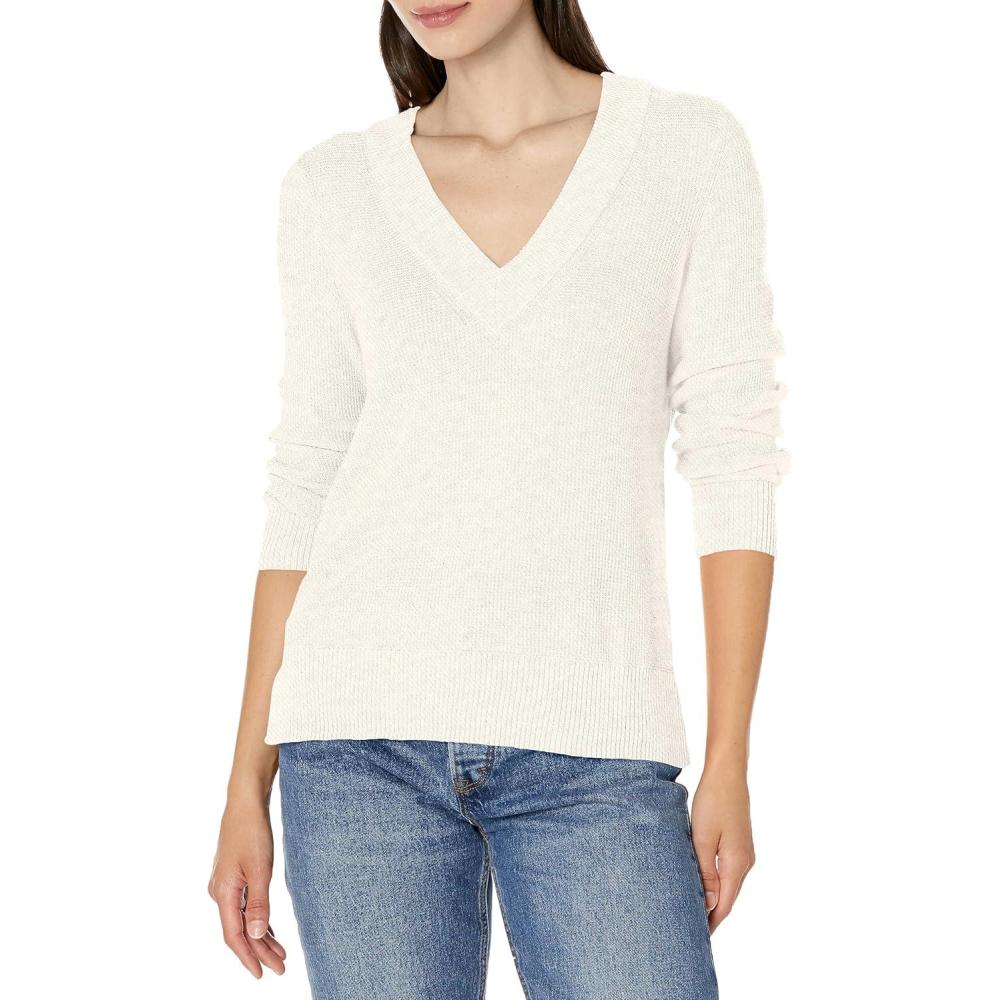 imageNICZOE Womens Waffle Stitch VNeck SweaterCream