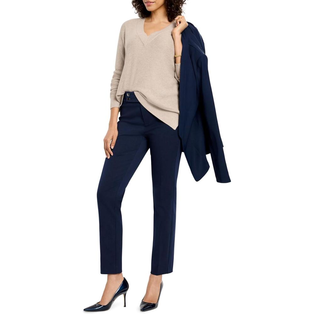 imageNICZOE Womens Waffle Stitch VNeck SweaterMalt