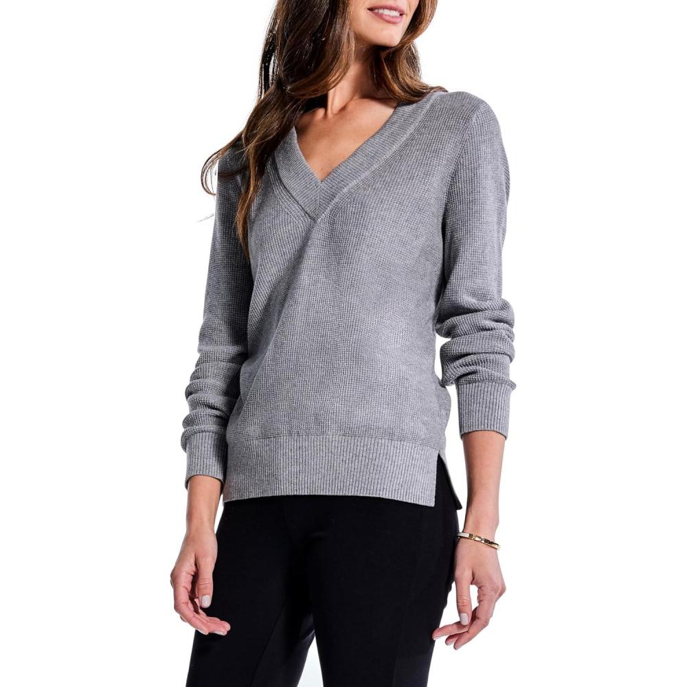 imageNICZOE Womens Waffle Stitch VNeck SweaterMoonwalk
