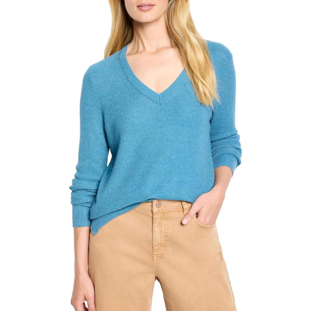 imageNICZOE Womens Waffle Stitch VNeck SweaterPeacock